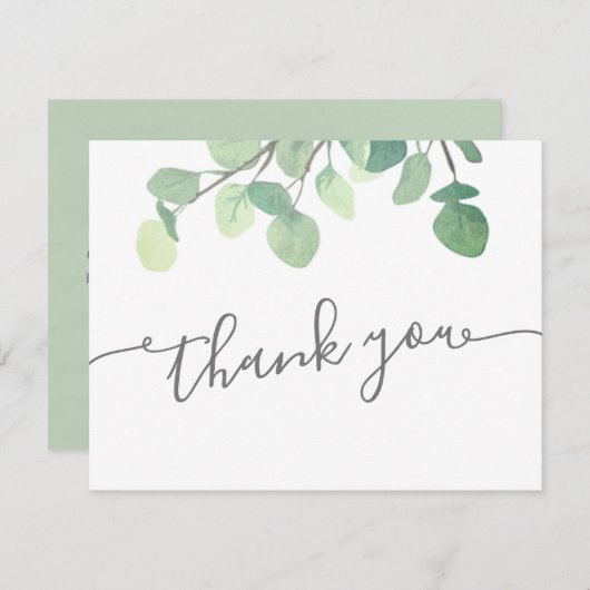 緑モダンのユーカリ赤ちゃんシャワーありがとう サンキューカード (正面/裏面)
