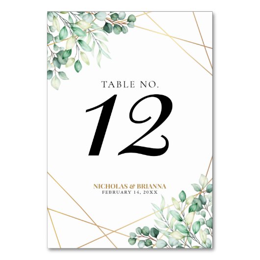 緑モダンのユーカリ金ゴールド幾何学理論結婚 テーブルナンバー (裏面)