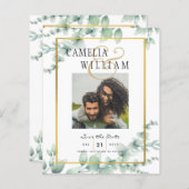 緑モダンの写真の結婚式の日付を保存QRcode (正面/裏面)