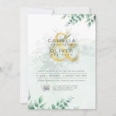 緑モダンの写真結婚式招待状QRコード 招待状 (正面)