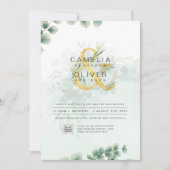 緑モダンの写真結婚式招待状QRコード 招待状 (正面)