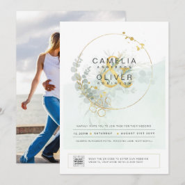 緑モダンの写真結婚式招待状QRコード 招待状