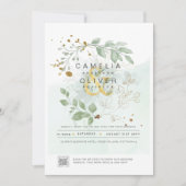 緑モダンの写真結婚式招待状QRコード 招待状 (正面)