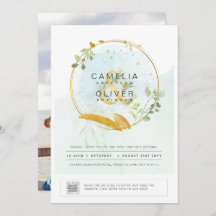 緑モダンの写真結婚式招待状QRコード