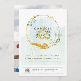 緑モダンの写真結婚式招待状QRコード 招待状