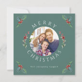 緑モダンの冬の植物学クリスマス写真 シーズンカード (正面)