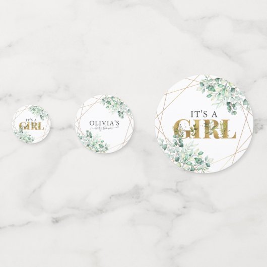 緑モダンの女の子ユーカリ赤ちゃんシャワー コンフェッティ (裏面)