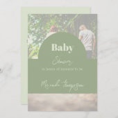 緑モダンの家族写真ベビーシャワー 招待状 (正面/裏面)