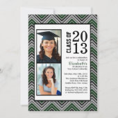 緑モダンの山ストライプ形の写真卒業 招待状 (正面)
