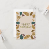 緑モダンの感謝祭縁どの秋誕生日 カード (正面/裏面インサイチュ)