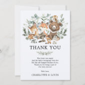 緑モダンの森の動物の赤ちゃんシャワー サンキューカード (正面)