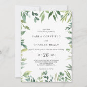 緑モダンの植物の結婚葉 招待状 (正面)