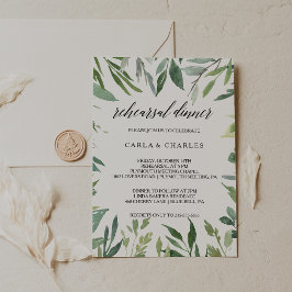 緑モダンの植物の葉のリハーサルディナー 招待状