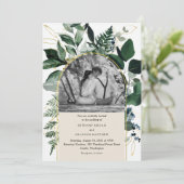 緑モダンの植物園のアーチ結婚写真 招待状 (スタンド正面)