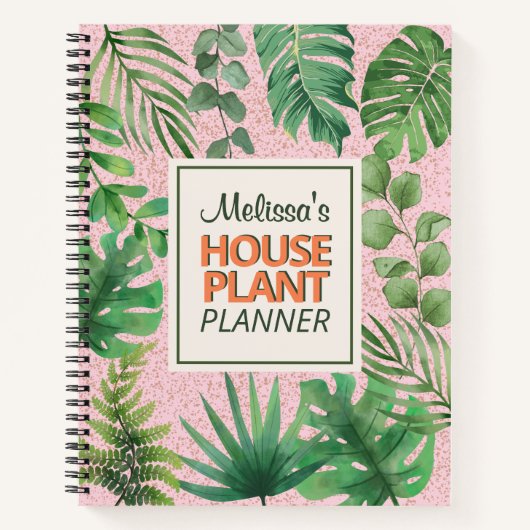 緑モダンの水の色の離れ家の植物のパターン ノートブック (正面)