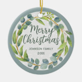 緑モダンの水の色葉の休日の写真 セラミックオーナメント (正面)