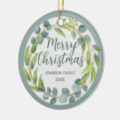 緑モダンの水の色葉の休日の写真 セラミックオーナメント (左)