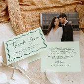 緑モダンの波状フレーム結婚写真 サンキューカード