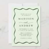 緑モダンの波状フレーム結婚写真 招待状 (正面)