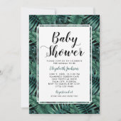緑モダンの熱帯パーム離れ赤ちゃんシャワー 招待状 (正面)
