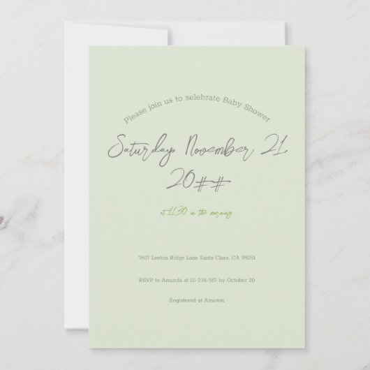 緑モダンの熱帯家族写真ベビーシャワー 招待状 (裏面)