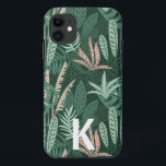 緑モダンの熱帯葉模様モノグラム iPhone 11 ケース<br><div class="desc">熱帯のトレンディーモダンを特徴とする本当の葉とベクトルのデザイン – あなたの名前のイニシャルでそれをパーソナライズすることができる</div>