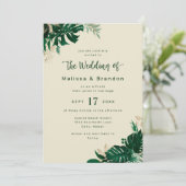 緑モダンの熱帯雨林の葉優雅な結婚式 招待状 (スタンド正面)