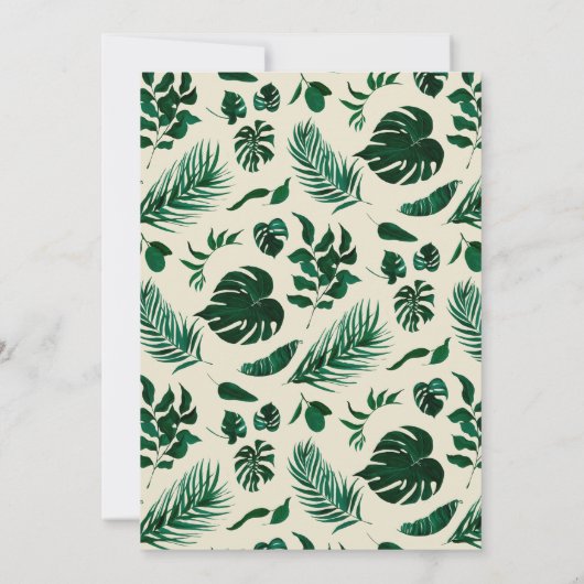 緑モダンの熱帯雨林の葉優雅な結婚式 招待状 (裏面)