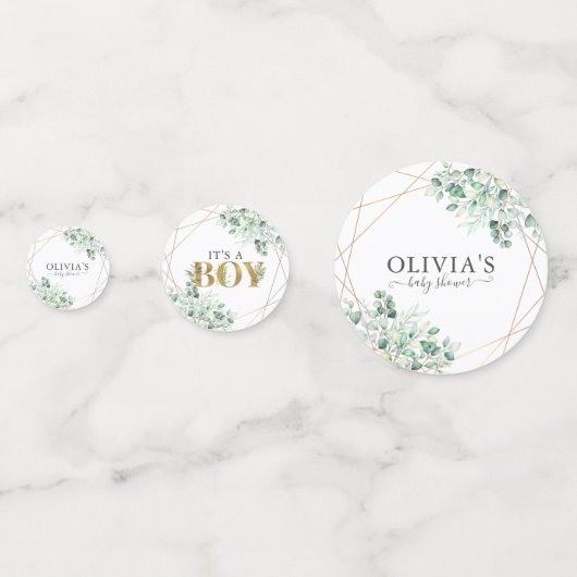 緑モダンの男の子ユーカリ赤ちゃんシャワー コンフェッティ (正面)