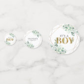 緑モダンの男の子ユーカリ赤ちゃんシャワー コンフェッティ (裏面)