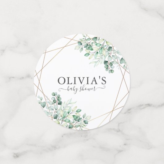 緑モダンの男の子ユーカリ赤ちゃんシャワー コンフェッティ (スモール正面)