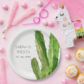 緑モダンの砂漠サボテンの葉水色 ペーパープレート (パーティー)