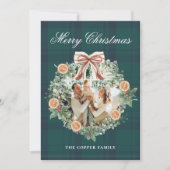 緑モダンの素朴リース写真クリスマスカード シーズンカード (正面)
