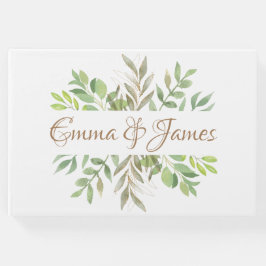 緑モダンの結婚イニシャル付きのゲストブック。 ゲストブック