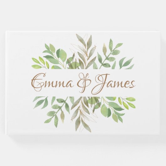 緑モダンの結婚イニシャル付きのゲストブック。 ゲストブック (正面)