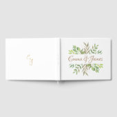 緑モダンの結婚イニシャル付きのゲストブック。 ゲストブック (全面)