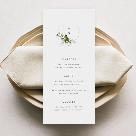 緑モダンの結婚メニューカード メニュー