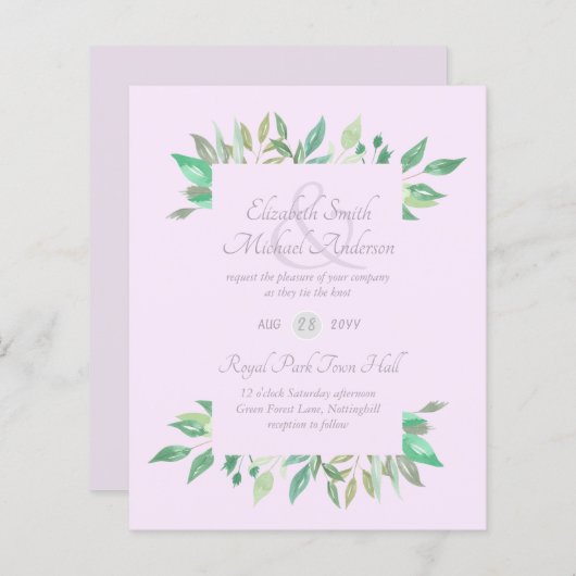 緑モダンの結婚式招待状予算 (正面/裏面)