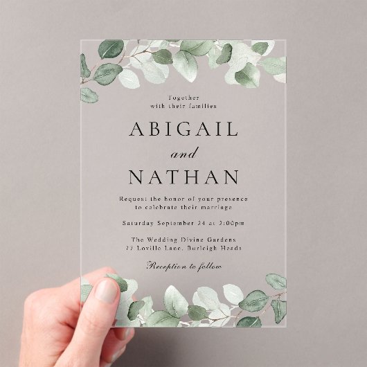 緑モダンの結婚木 アクリル招待状 (インサイチュ (ポータブル))