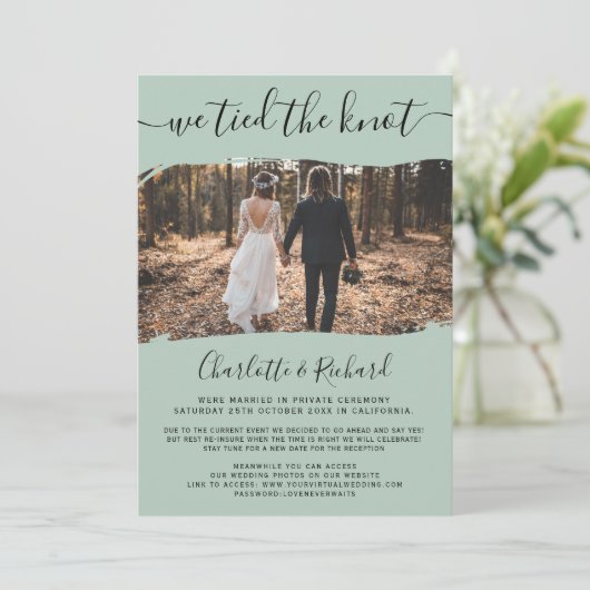 緑モダンの結婚駆け落ち場は結び目の写真 案内状 (スタンド正面)