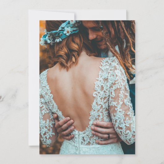 緑モダンの結婚駆け落ち場は結び目の写真 案内状 (裏面)