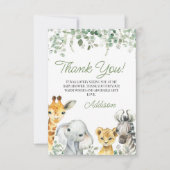 緑モダンの緑の葉サファリ赤ちゃんシャワー サンキューカード (正面)