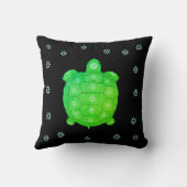 緑モダンの芸術的亀と花を黒に クッション (裏面)