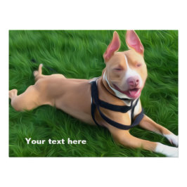 緑モダンの草の上にピットブルドッグのポスター ポスター