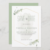 緑モダンの葉と金ゴールドフレーム日付を保存 メニュー (正面/裏面)