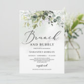 緑モダンの葉のブランチと泡立つブライダル 招待状 (スタンド正面)