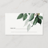 緑モダンの葉の熱帯結婚の葉の場所 プレイスカード (裏面)
