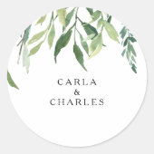 緑モダンの葉の結婚封筒用シール ラウンドシール (正面)