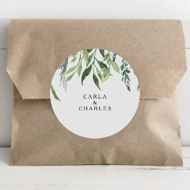 緑モダンの葉の結婚封筒用シール ラウンドシール
