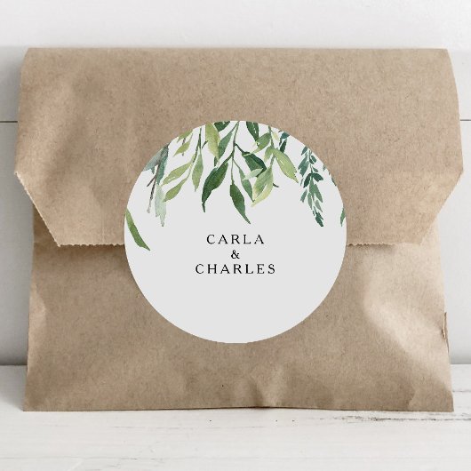 緑モダンの葉の結婚封筒用シール ラウンドシール